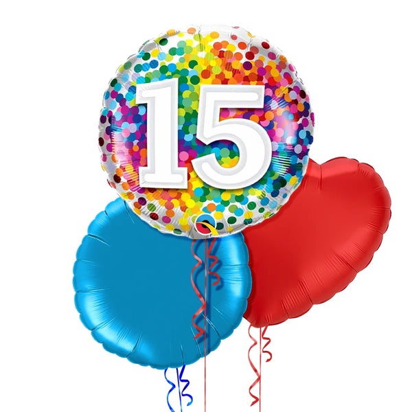 Happy 15th Birthday Confetti Balloon Bouquet