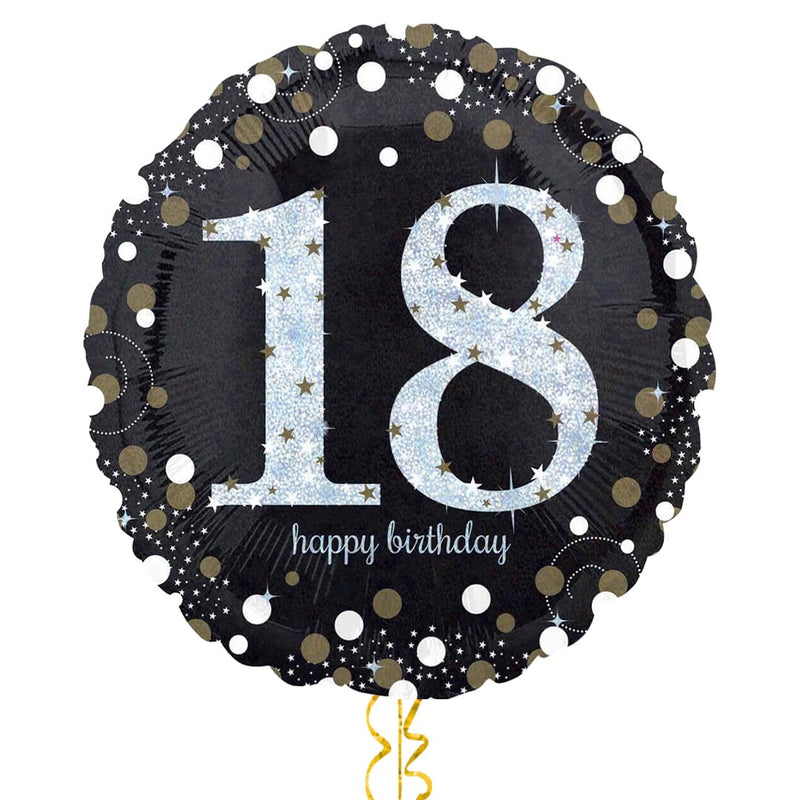 Happy 18th Birthday Black and Silver Holographic Balloon Bouquet