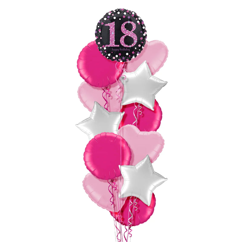 Happy 18th Birthday Pink and Black Holographic Balloon Bouquet