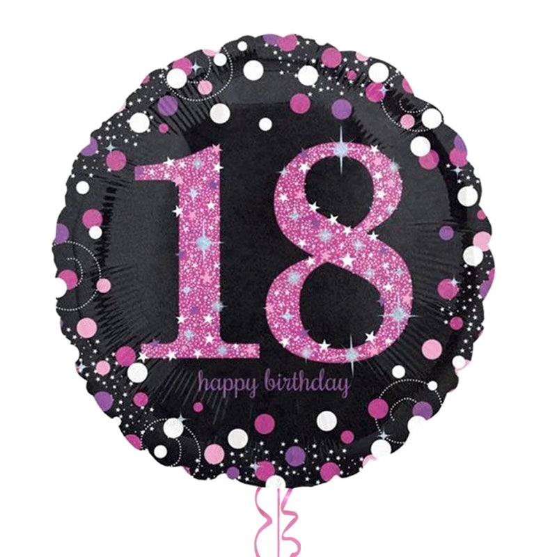 Happy 18th Birthday Pink and Black Holographic Balloon Bouquet