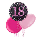 Happy 18th Birthday Pink and Black Holographic Balloon Bouquet