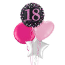 Happy 18th Birthday Pink and Black Holographic Balloon Bouquet