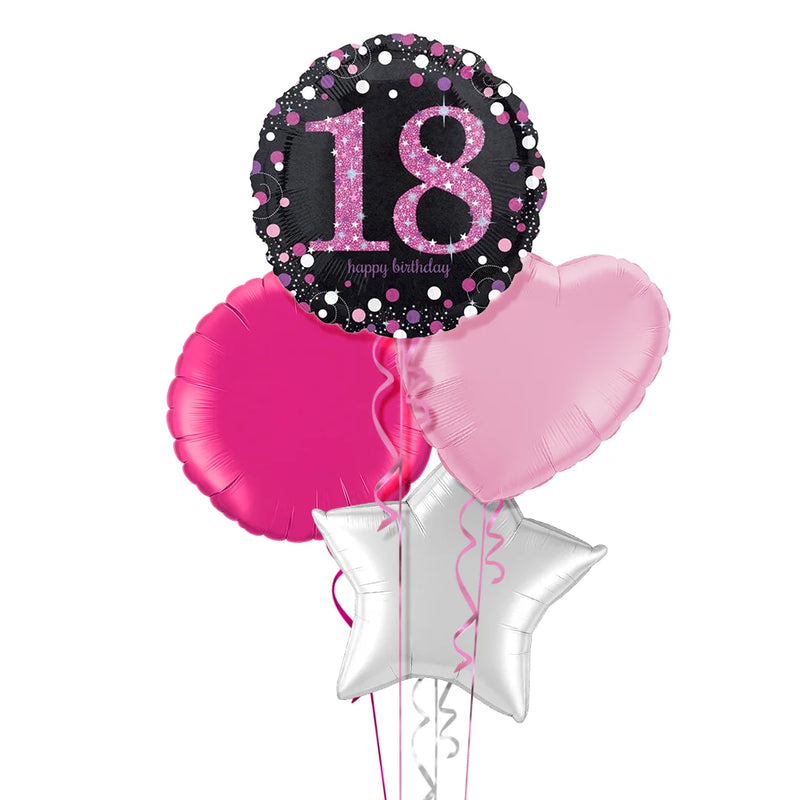 Happy 18th Birthday Pink and Black Holographic Balloon Bouquet