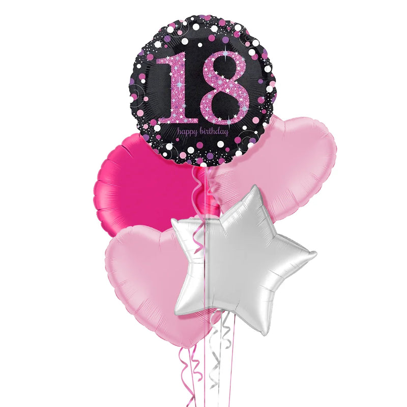 Happy 18th Birthday Pink and Black Holographic Balloon Bouquet