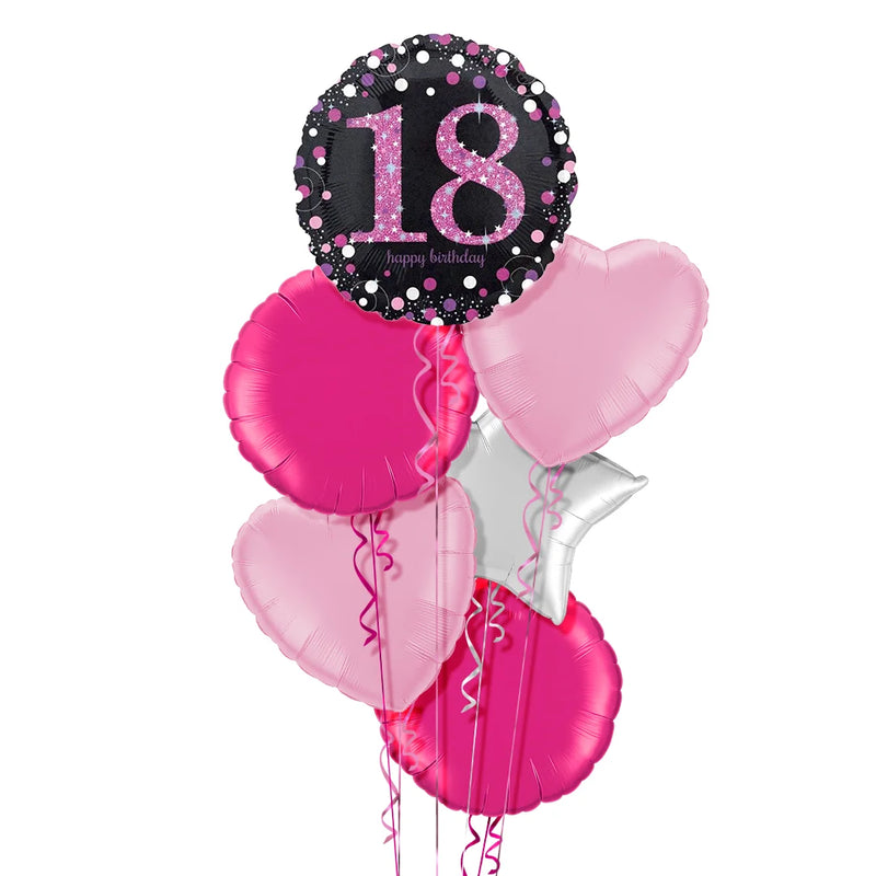 Happy 18th Birthday Pink and Black Holographic Balloon Bouquet