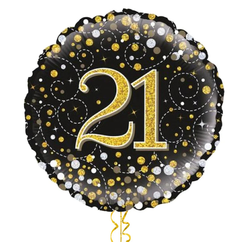 Happy 21st Birthday Black and Gold Balloon Bouquet