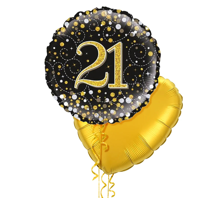 Happy 21st Birthday Black and Gold Balloon Bouquet