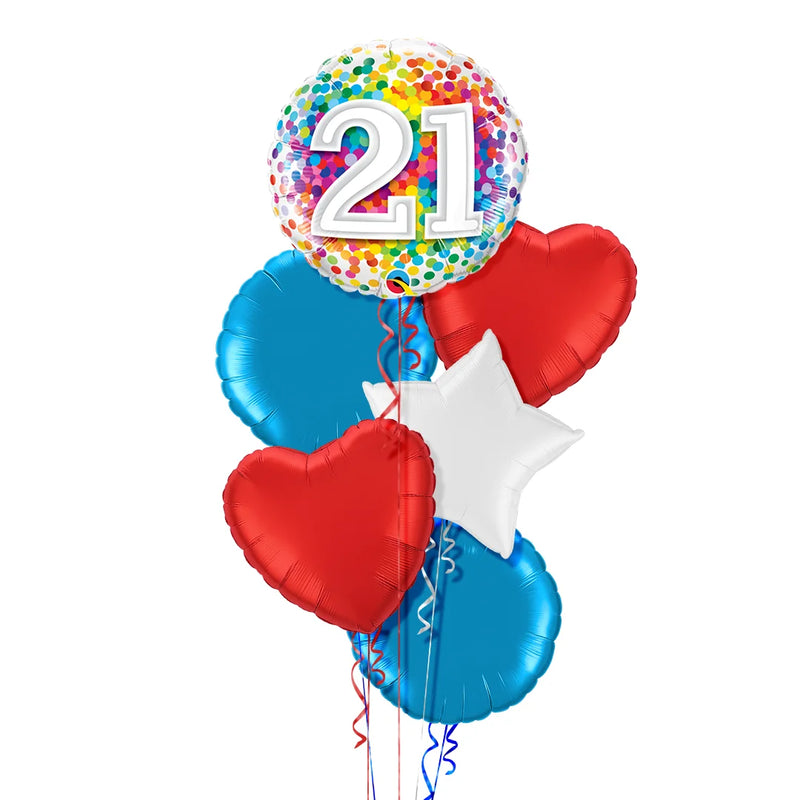 Happy 21st Birthday Rainbow Confetti Balloon Bouquet