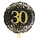 Happy 30th Birthday Black and Gold Holographic Balloon Bouquet