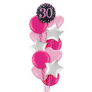 Happy 30th Birthday Pink and Black Holographic Balloon Bouquet