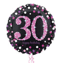 Happy 30th Birthday Pink and Black Holographic Balloon Bouquet
