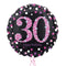 Happy 30th Birthday Pink and Black Holographic Balloon Bouquet