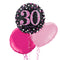 Happy 30th Birthday Pink and Black Holographic Balloon Bouquet