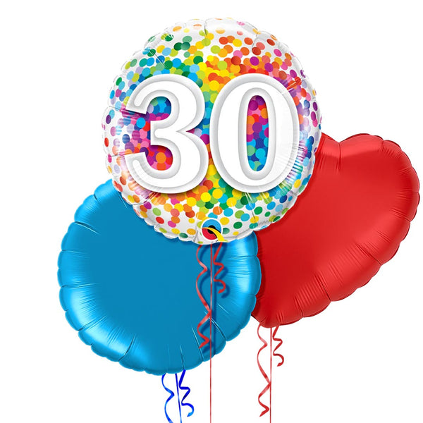 Happy 30th Birthday Rainbow Confetti Balloon Bouquet