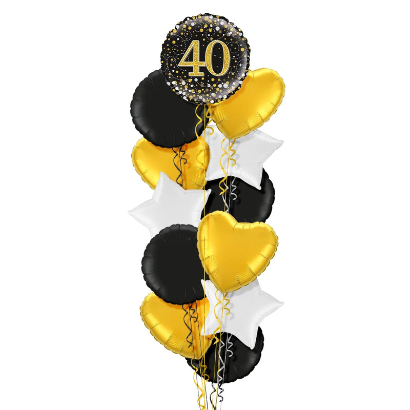 Happy 40th Birthday Black and Gold Holographic Balloon Bouquet