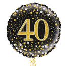 Happy 40th Birthday Black and Gold Holographic Balloon Bouquet
