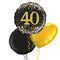 Happy 40th Birthday Black and Gold Holographic Balloon Bouquet