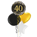 Happy 40th Birthday Black and Gold Holographic Balloon Bouquet