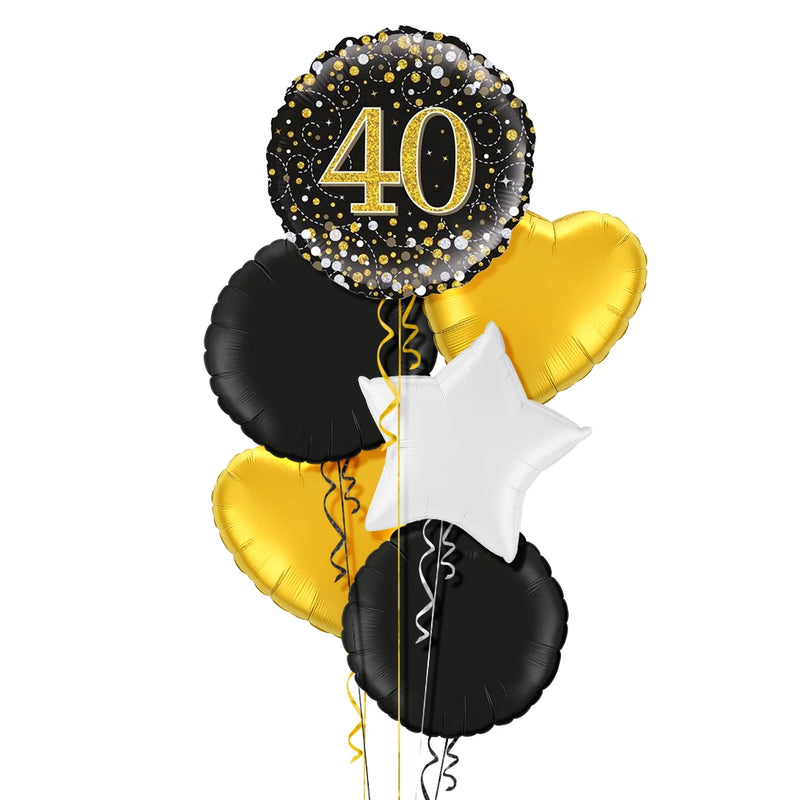 Happy 40th Birthday Black and Gold Holographic Balloon Bouquet