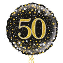 Happy 50th Birthday Black and Gold Holographic Balloon Bouquet