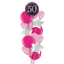 Happy 50th Birthday Pink and Black Holographic Balloon Bouquet