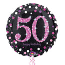 Happy 50th Birthday Pink and Black Holographic Balloon Bouquet