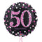 Happy 50th Birthday Pink and Black Holographic Balloon Bouquet