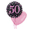 Happy 50th Birthday Pink and Black Holographic Balloon Bouquet