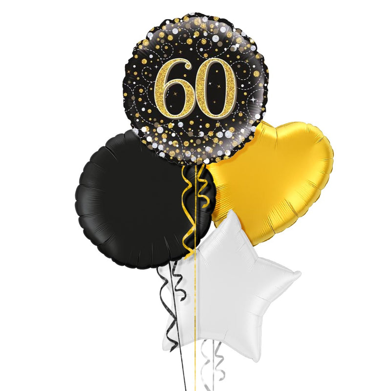 Happy 60th Birthday Black and Gold Balloon Bouquet