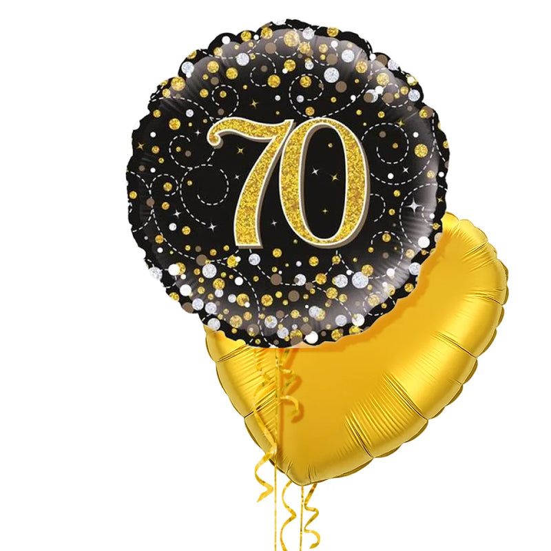 Happy 70th Birthday Black and Gold Balloon Bouquet