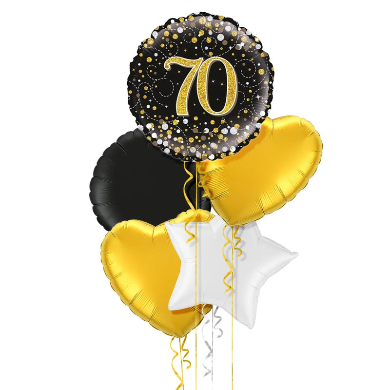 Happy 70th Birthday Black and Gold Balloon Bouquet