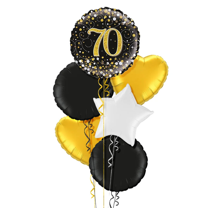 Happy 70th Birthday Black and Gold Balloon Bouquet