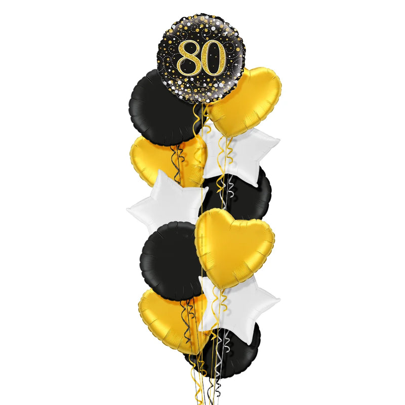 Happy 80th Birthday Black and Gold Holographic Balloon Bouquet
