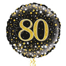 Happy 80th Birthday Black and Gold Holographic Balloon Bouquet