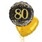 Happy 80th Birthday Black and Gold Holographic Balloon Bouquet
