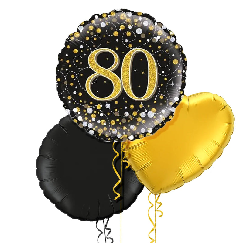 Happy 80th Birthday Black and Gold Holographic Balloon Bouquet