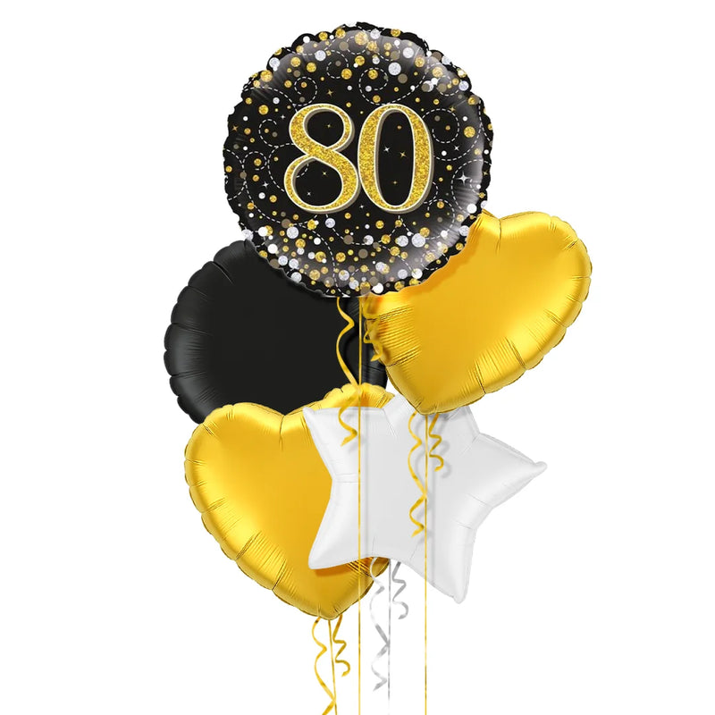 Happy 80th Birthday Black and Gold Holographic Balloon Bouquet