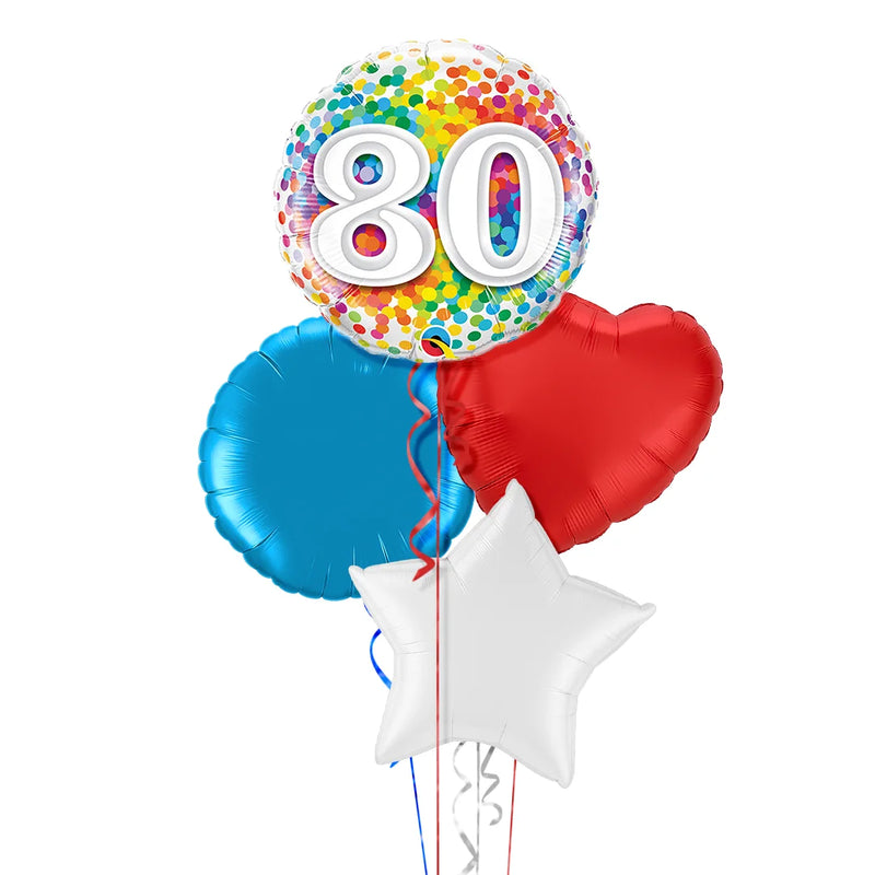 Happy 80th Birthday Rainbow Confetti Balloon Bouquet