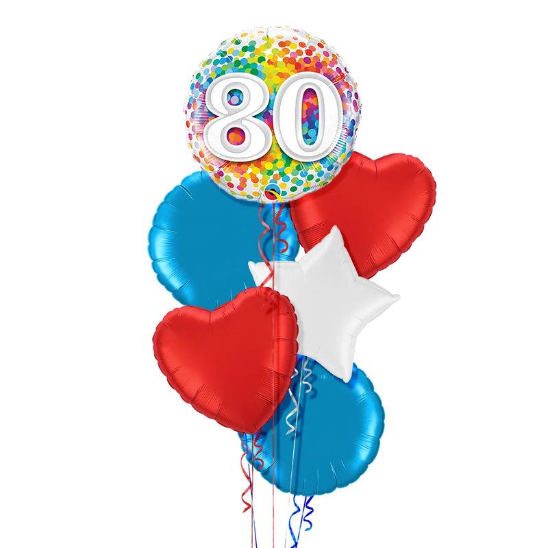 Happy 80th Birthday Rainbow Confetti Balloon Bouquet