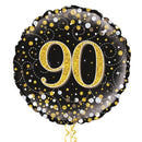 Happy 90th Birthday Black and Gold Holographic Birthday Balloon Bouquet