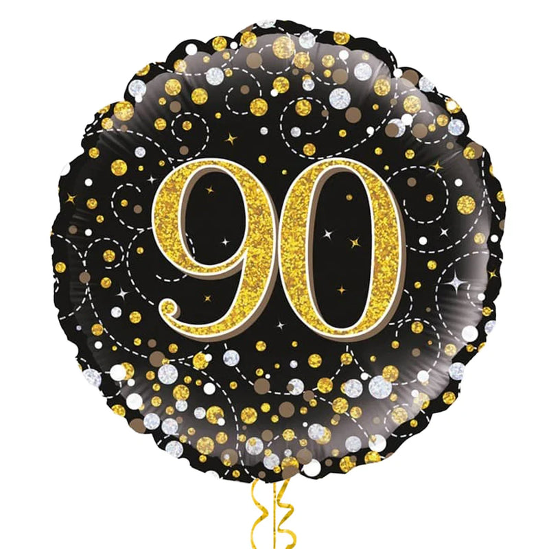 Happy 90th Birthday Black and Gold Holographic Birthday Balloon Bouquet
