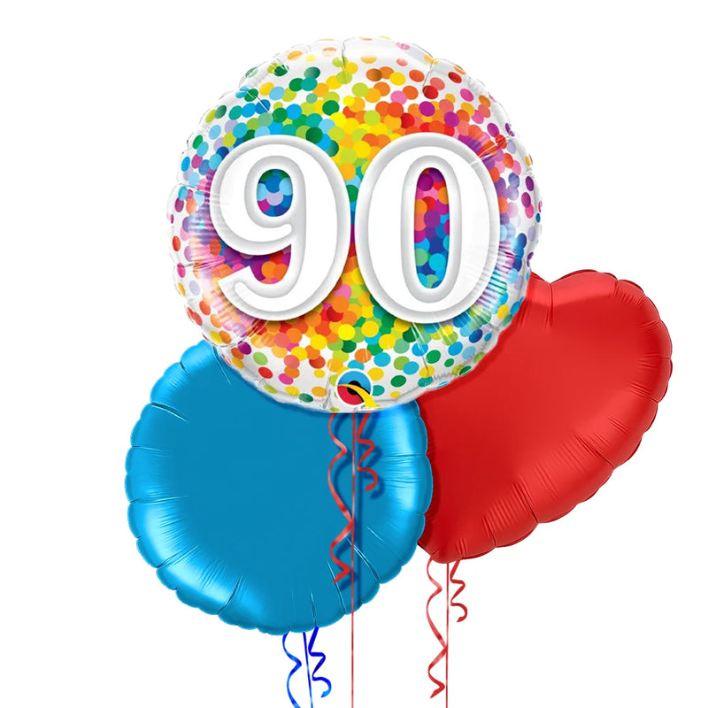 Happy 90th Birthday Rainbow Confetti Balloon Bouquet
