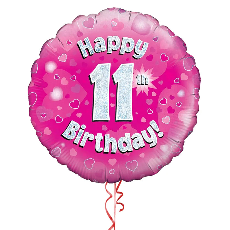 Happy Birthday 11th Pink Foil Balloon Bouquet