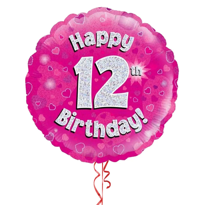 Happy Birthday 12th Pink Foil Balloon Bouquet