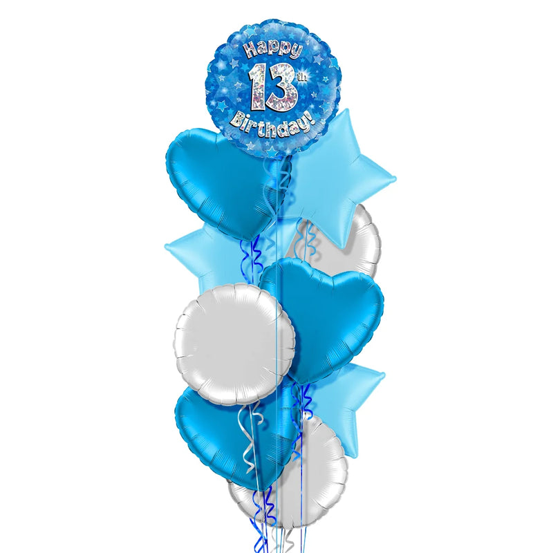 Happy Birthday 13th Blue Foil Balloon Bouquet