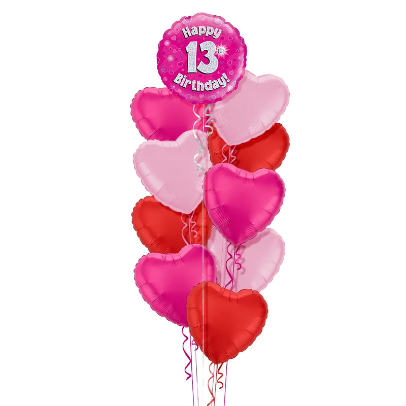 Happy Birthday 13th Pink Foil Balloon Bouquet