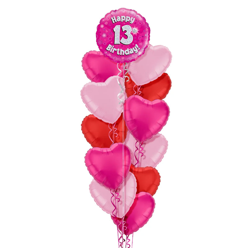 Happy Birthday 13th Pink Foil Balloon Bouquet