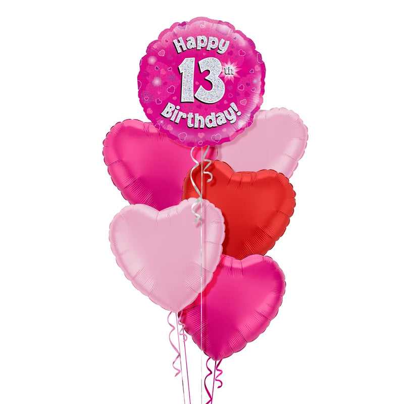 Happy Birthday 13th Pink Foil Balloon Bouquet