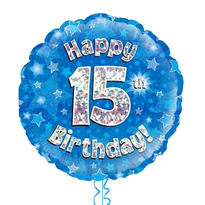 Happy Birthday 15th Blue Foil Balloon Bouquet