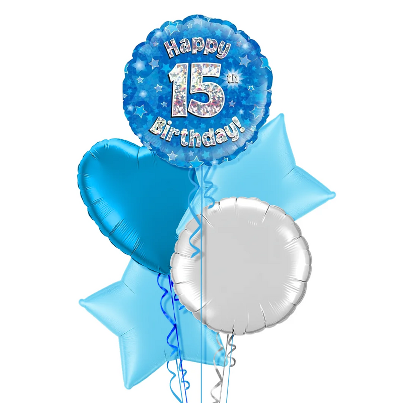 Happy Birthday 15th Blue Foil Balloon Bouquet